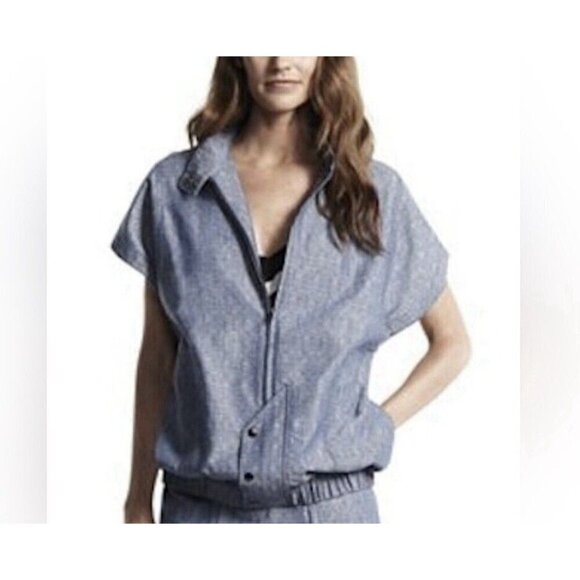 Derek Lam for Design Nation Jacket Blue Chambray Organic Cotton Blend Hooded L - Picture 1 of 12